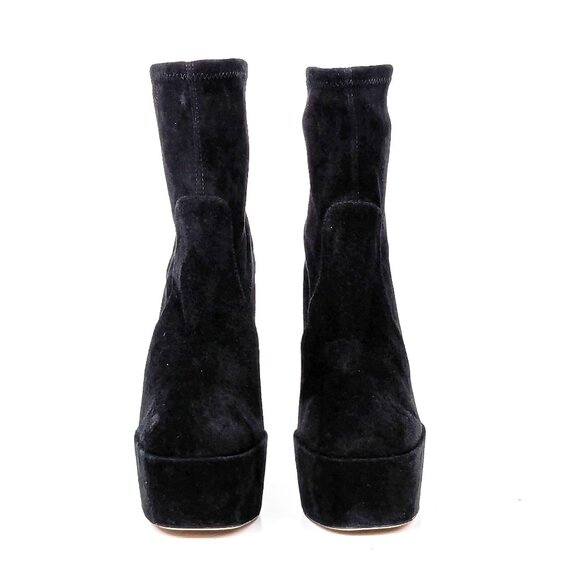 Stuart Weitzman Women Sky High Stretch Black Suede Platform Ankle Boots sz 8.5 - Picture 2 of 9